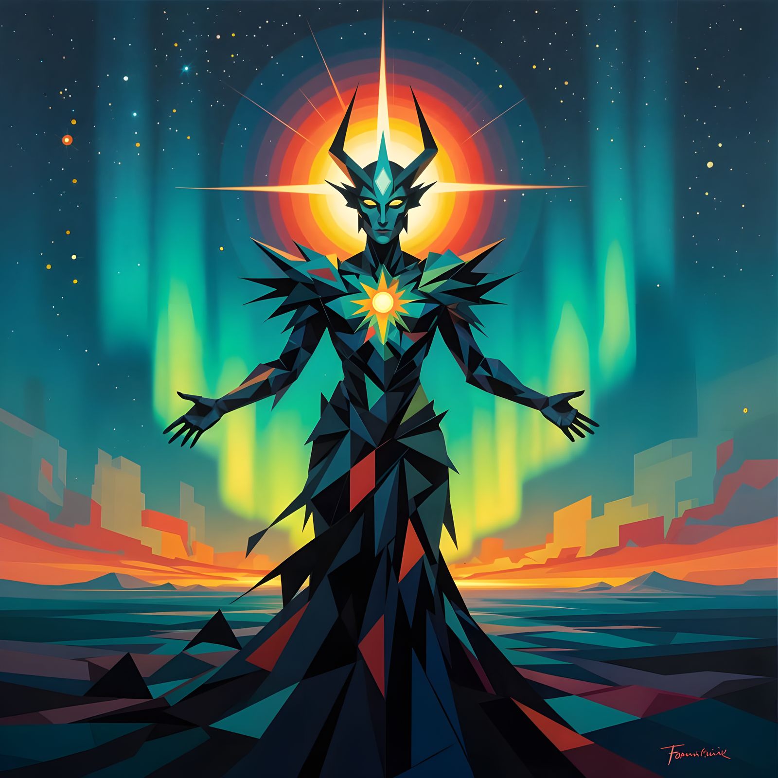 Forgotten Deity of Geometric Shapes in Vibrant Abstract Styl...