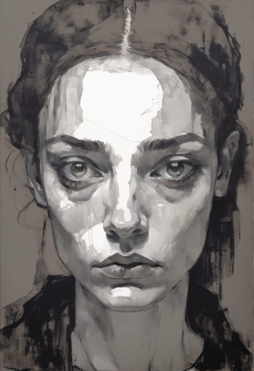 Brooding Woman Portrait in Expressionist Style