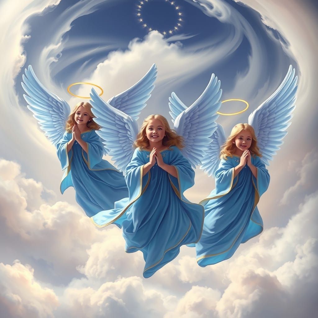 Three Winged Blue Angels in Ethereal Flight