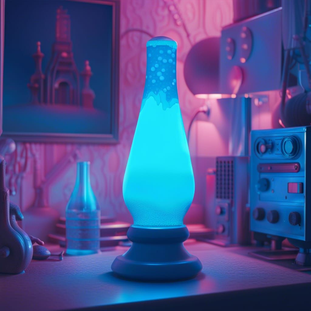 Blue Lava Lamp in 80s Room: Digital Matte Painting