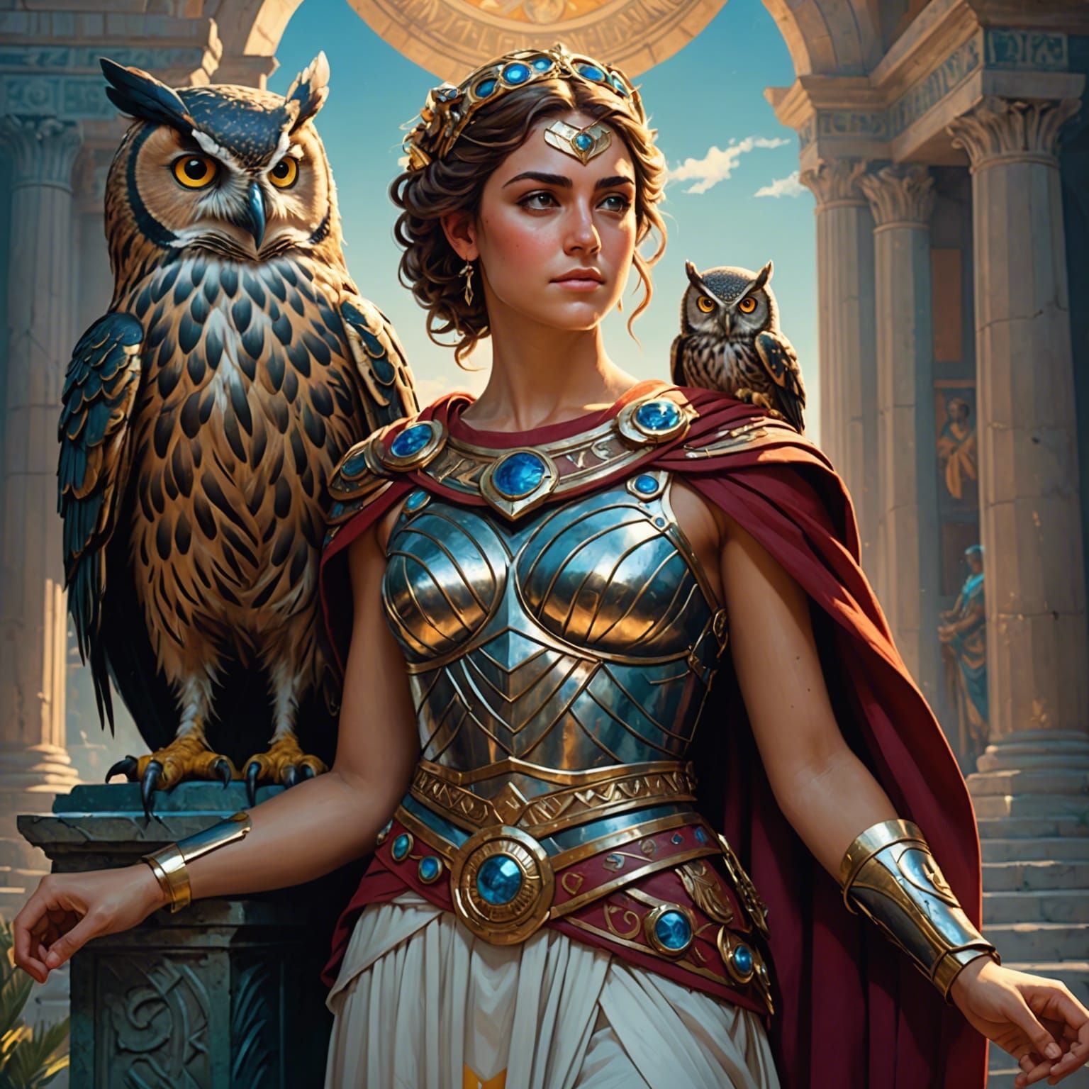 Greek Goddess Athena in Retrowave Style