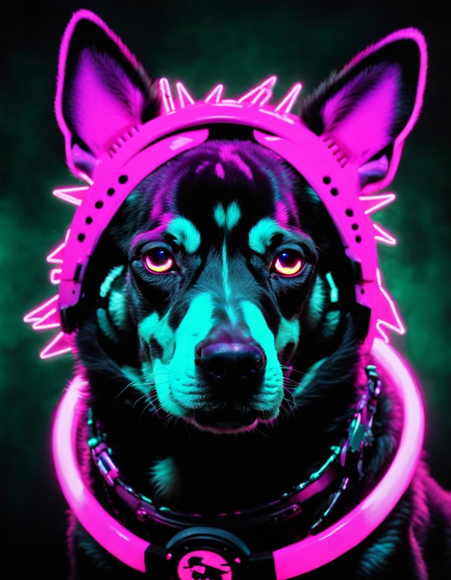 Cyberpunk Dog: Synthwave Party Animal in Neon Light