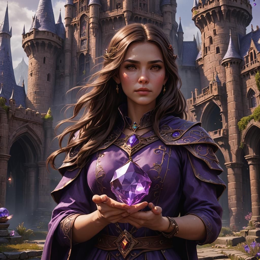 Girl with Gem at Sorceress Tower: Fantasy Art