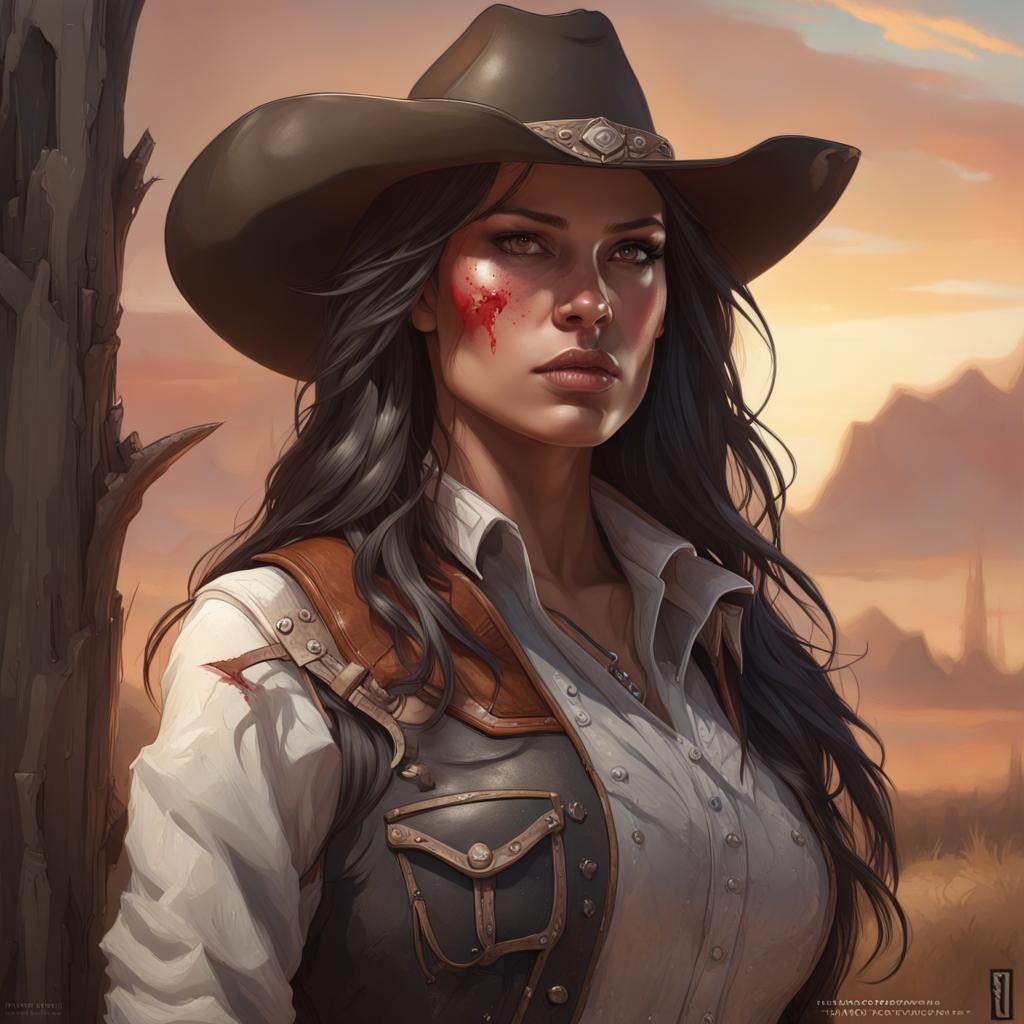 Cowgirl Portrait in Hyperdetailed Digital Art Style