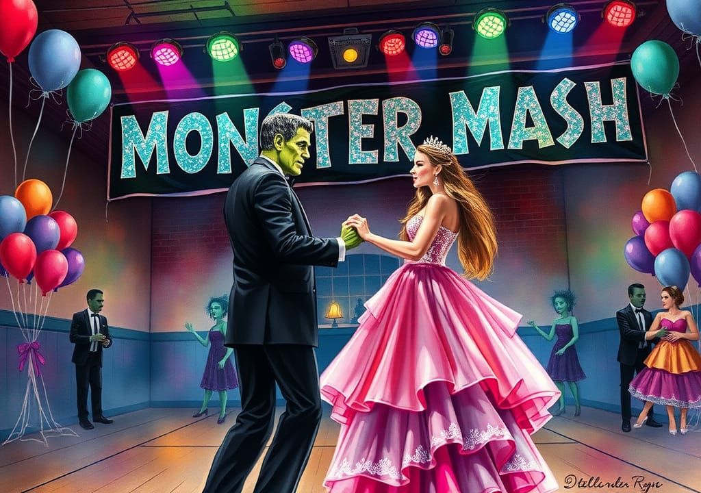 Frankenstein and Bride Dance at Monster Mash Prom