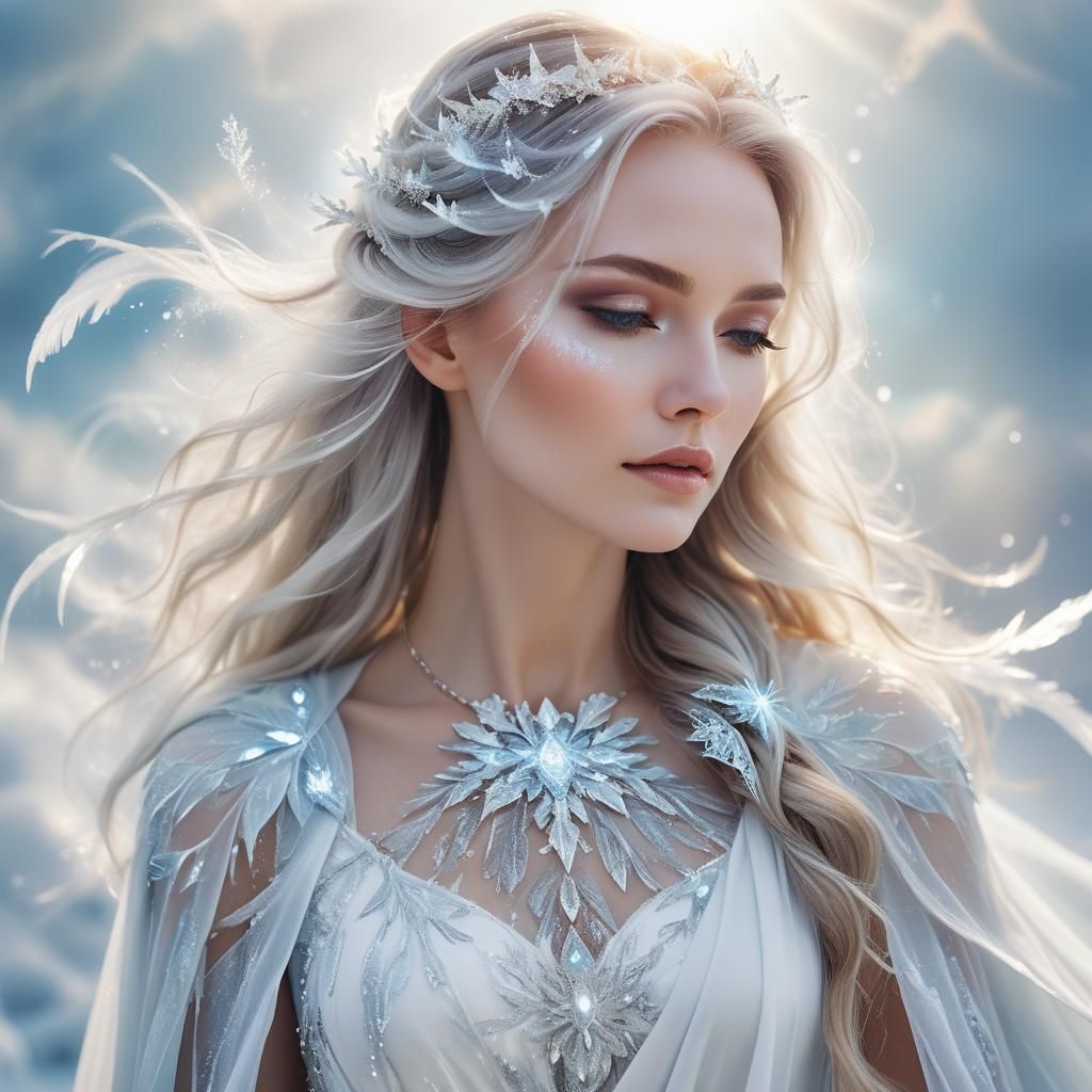 Ethereal Icy Woman Creates Crystals in Fantasy Portrait