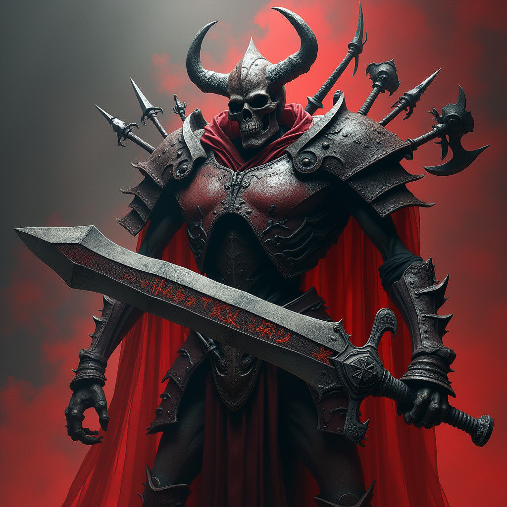 Skeletal Knight in Twisted Crimson Armor: Matte Painting