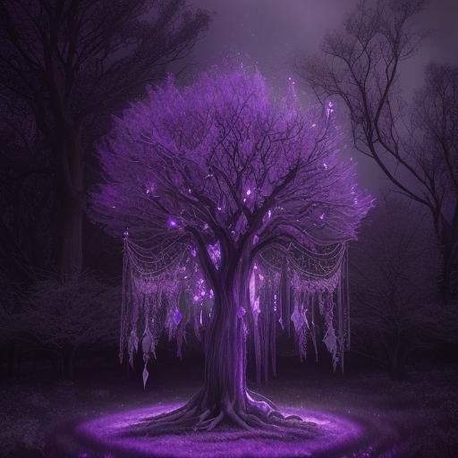 Ethereal magical purple tree