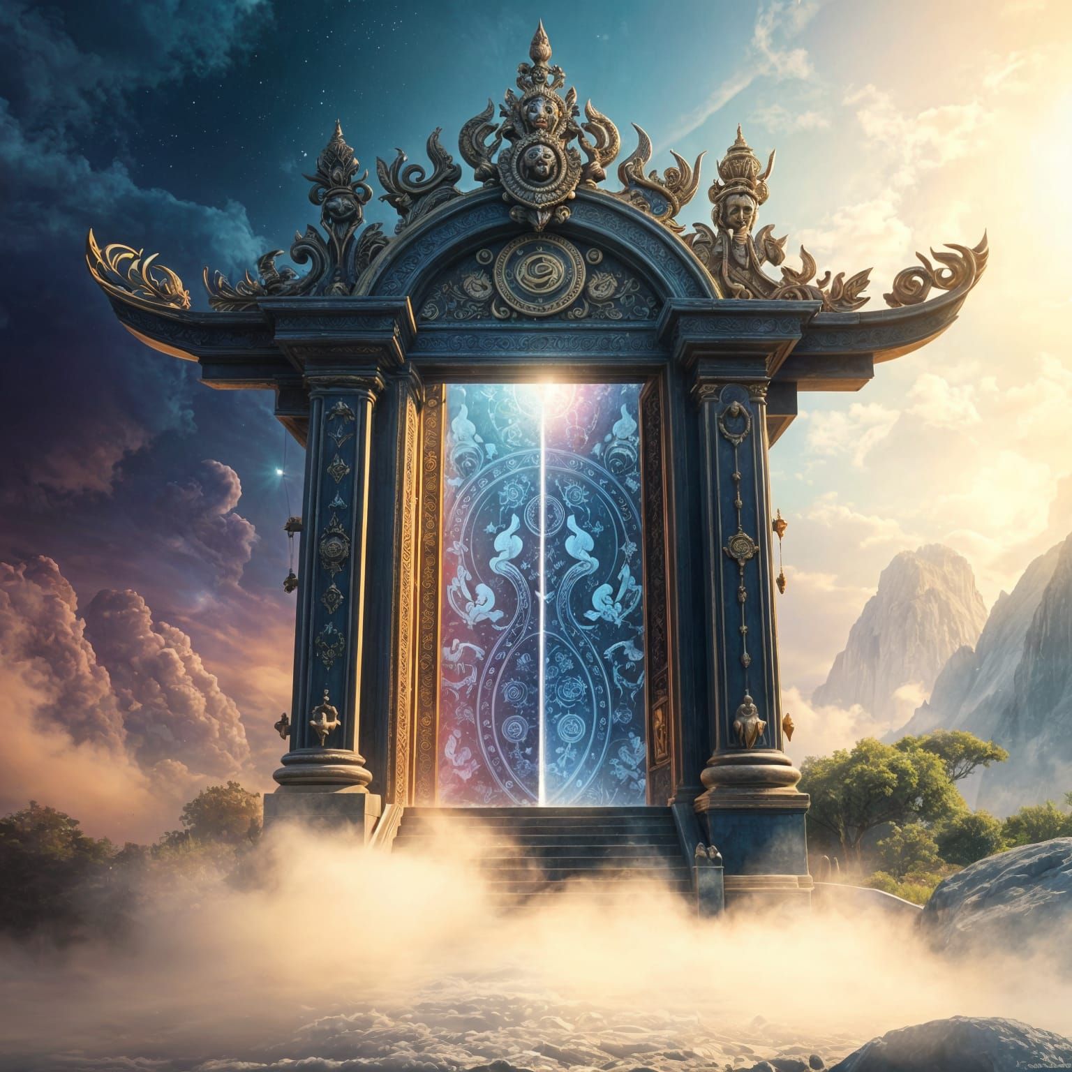 Majestic Celestial Gateway in Vibrant Landscape