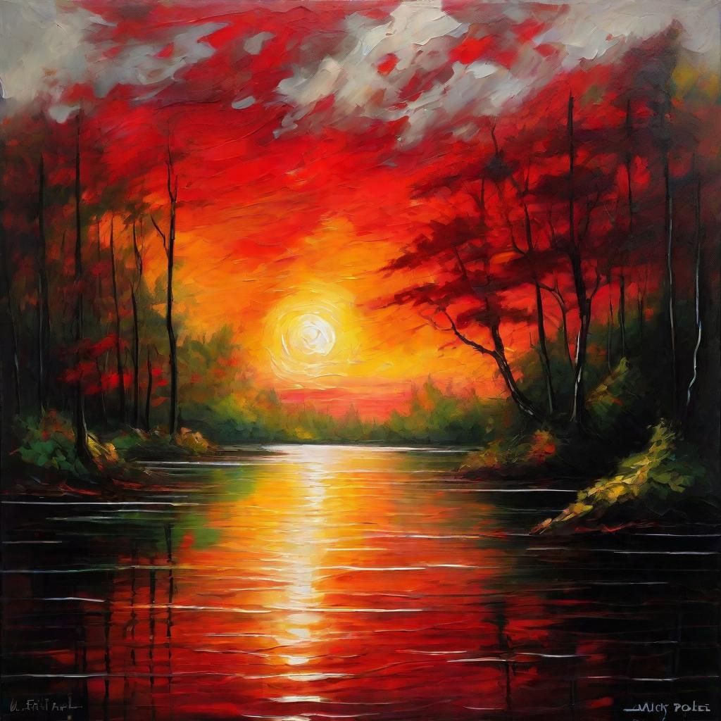 Mystical Forest Emerges from Lake at Sunset