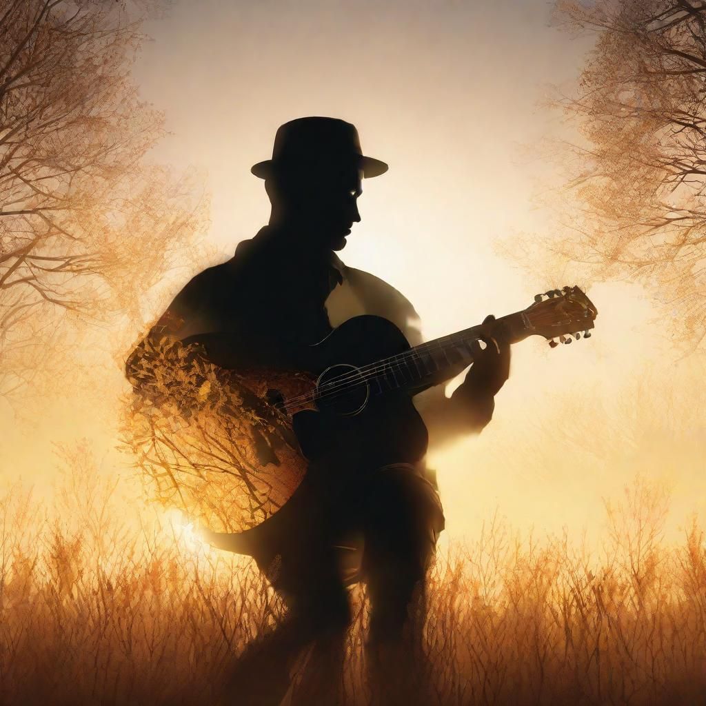 Silhouette Guitarist: Four Seasons in Double Exposure