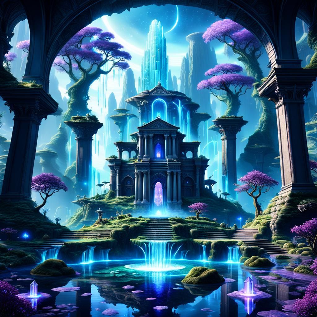 Floating Island Library Temple: Dreamlike Matte Painting