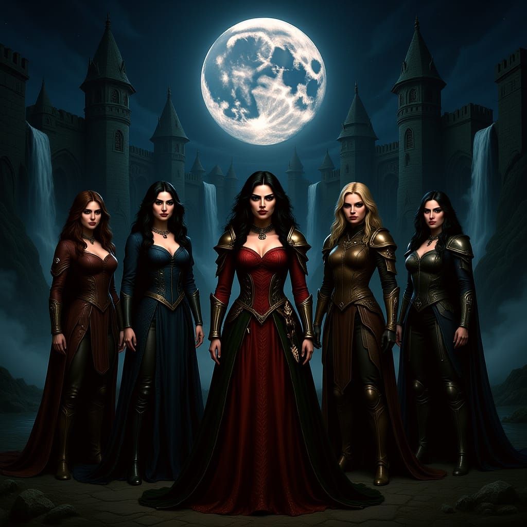 Steampunk Warriors in Gothic Fantasy Landscape