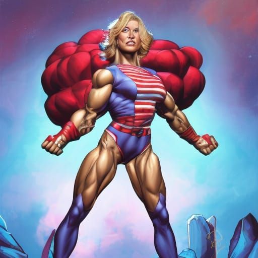 Muscle Woman Superhero in Comic Book Art Style