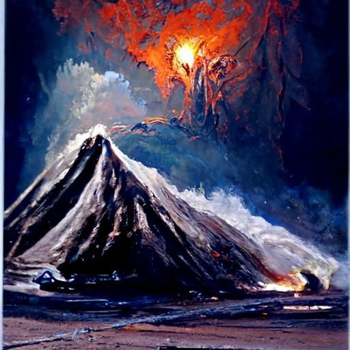 Volcano Eruption as Oil Painting