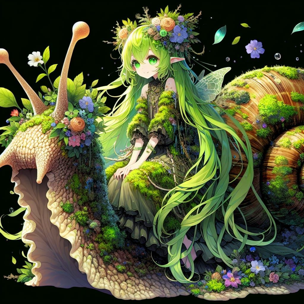 Moss Fairy on Snail: Anime Matte Painting