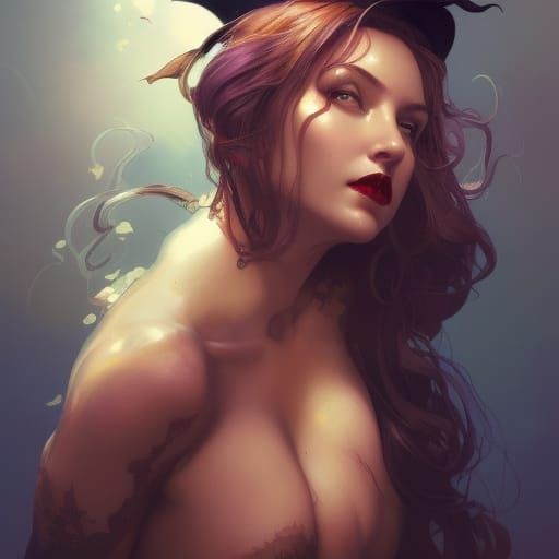 Witchy Pin-Up Portrait in Digital Art Style