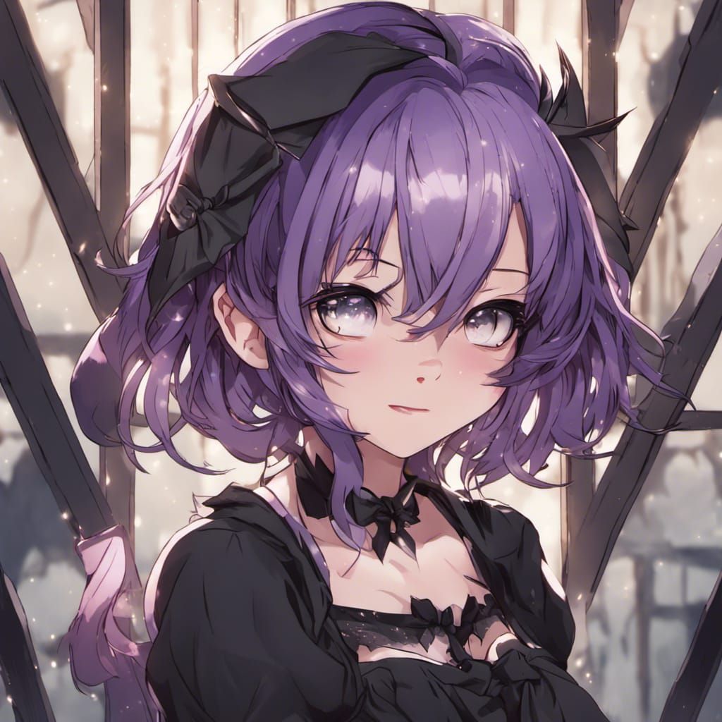 Anime Catgirl Portrait with Purple Hair