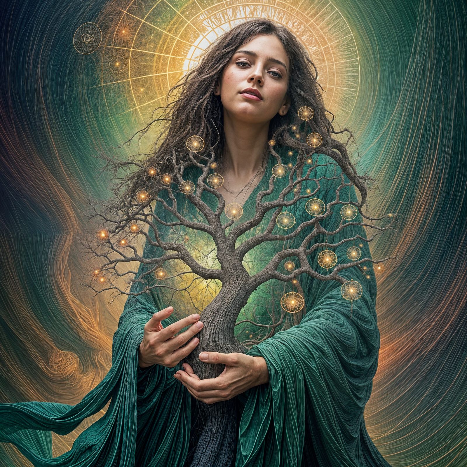 Mystical Tree of Life in Vibrant Fractal Impressionism