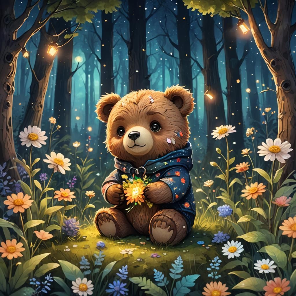 Chibi Woolen Bear in Magical Forest