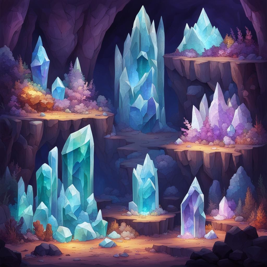 AI-Generated Crystal Cavern with Mineral Formations