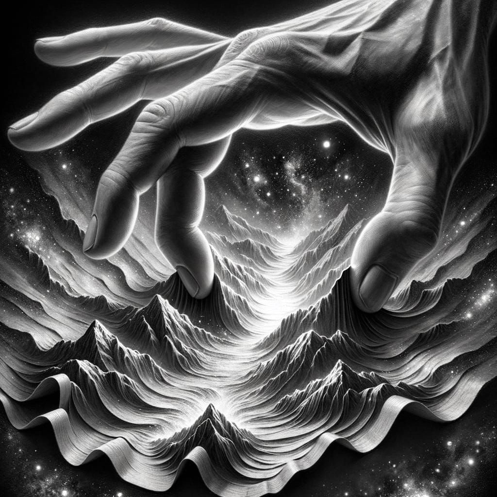 Ancient Hands Unfold Cosmic Washi Paper Sketch