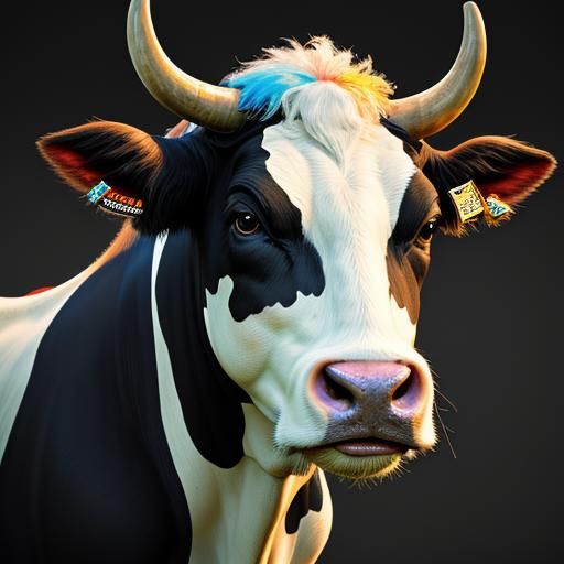 Hyperrealistic Humanized Cow in Splash Art Style
