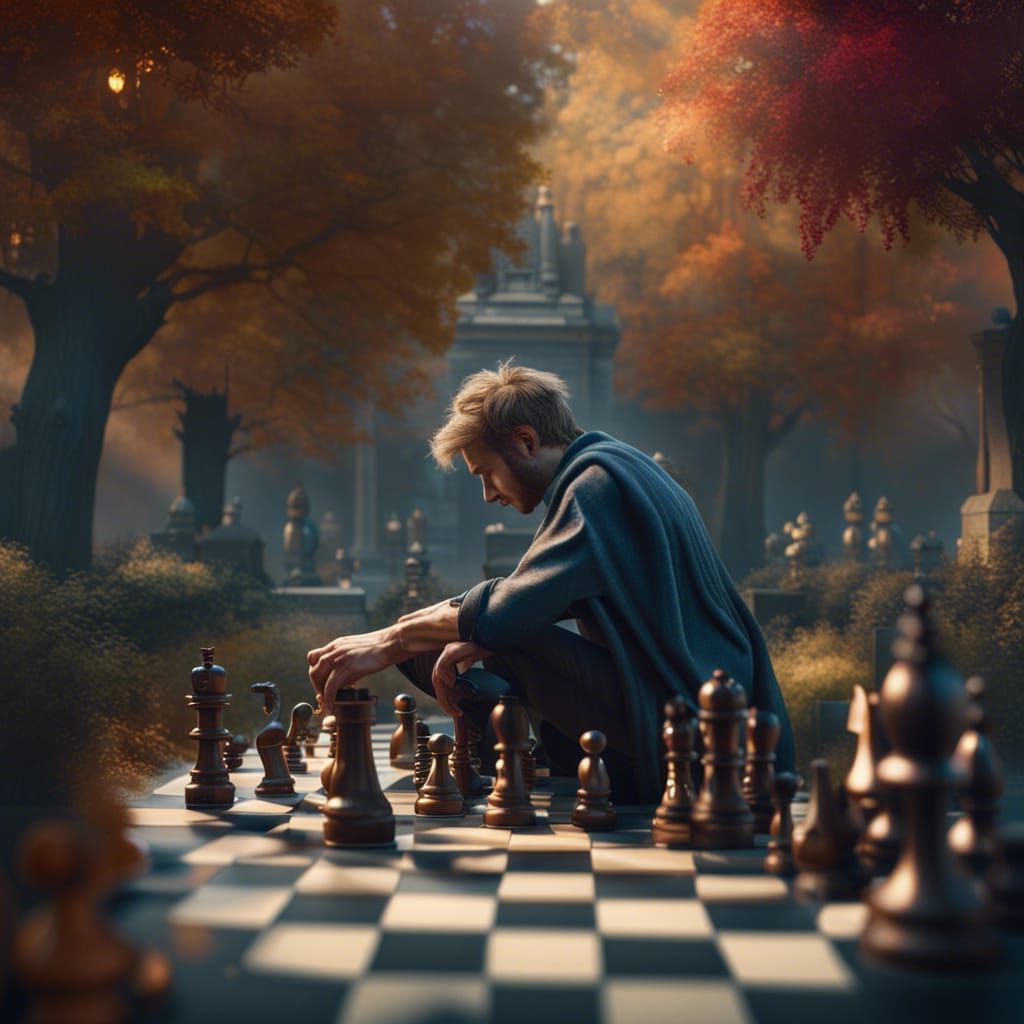 Chess Game in Park: Detailed Matte Painting