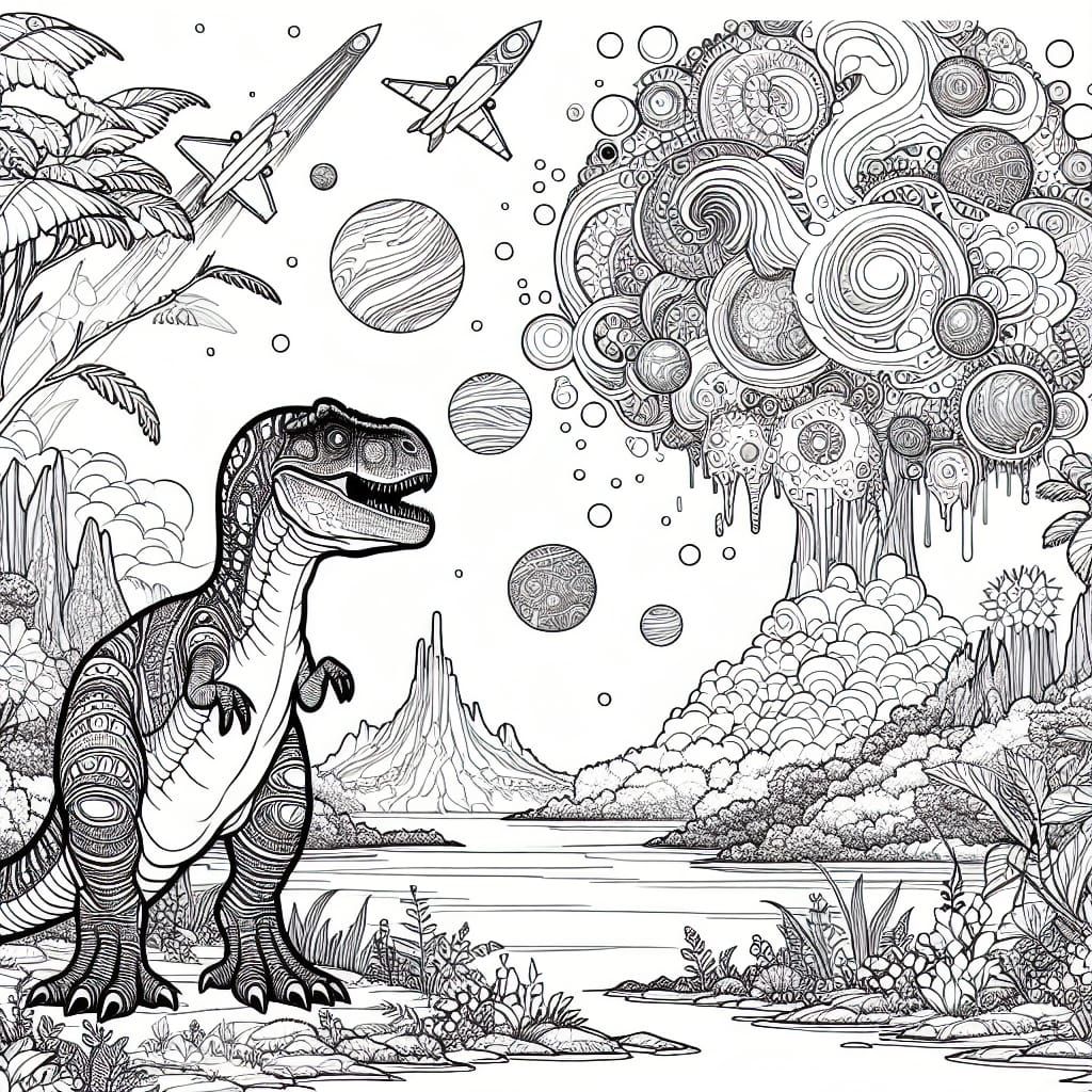 Dinosaur Coloring Book Page in Black and White
