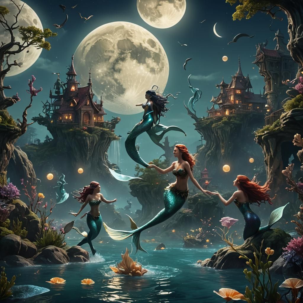 Mermaids Under the Moon: Fantasy Concept Art