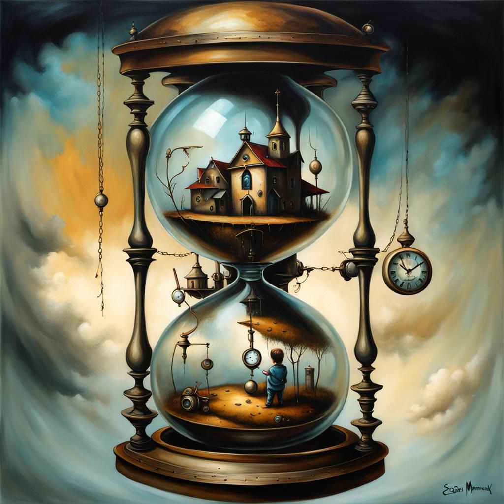 Clockpunk Factory with Hourglass and Toddler