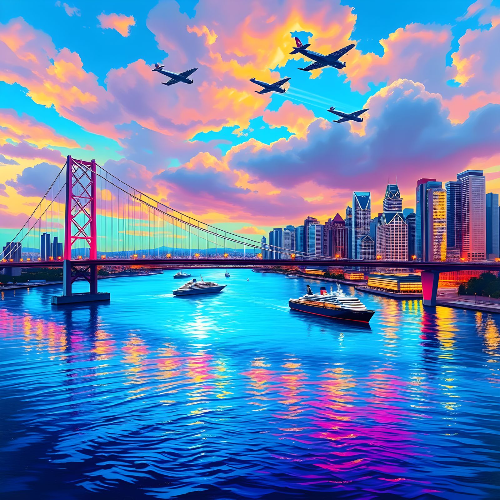 Surreal Futuristic Cityscape at Dusk with Neo-Impressionist ...