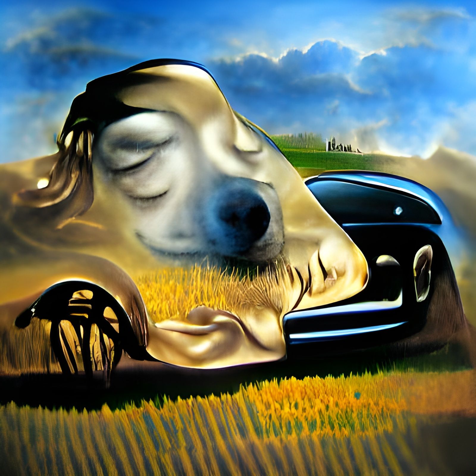 Dog's Surreal Dream in a Dali-esque Landscape