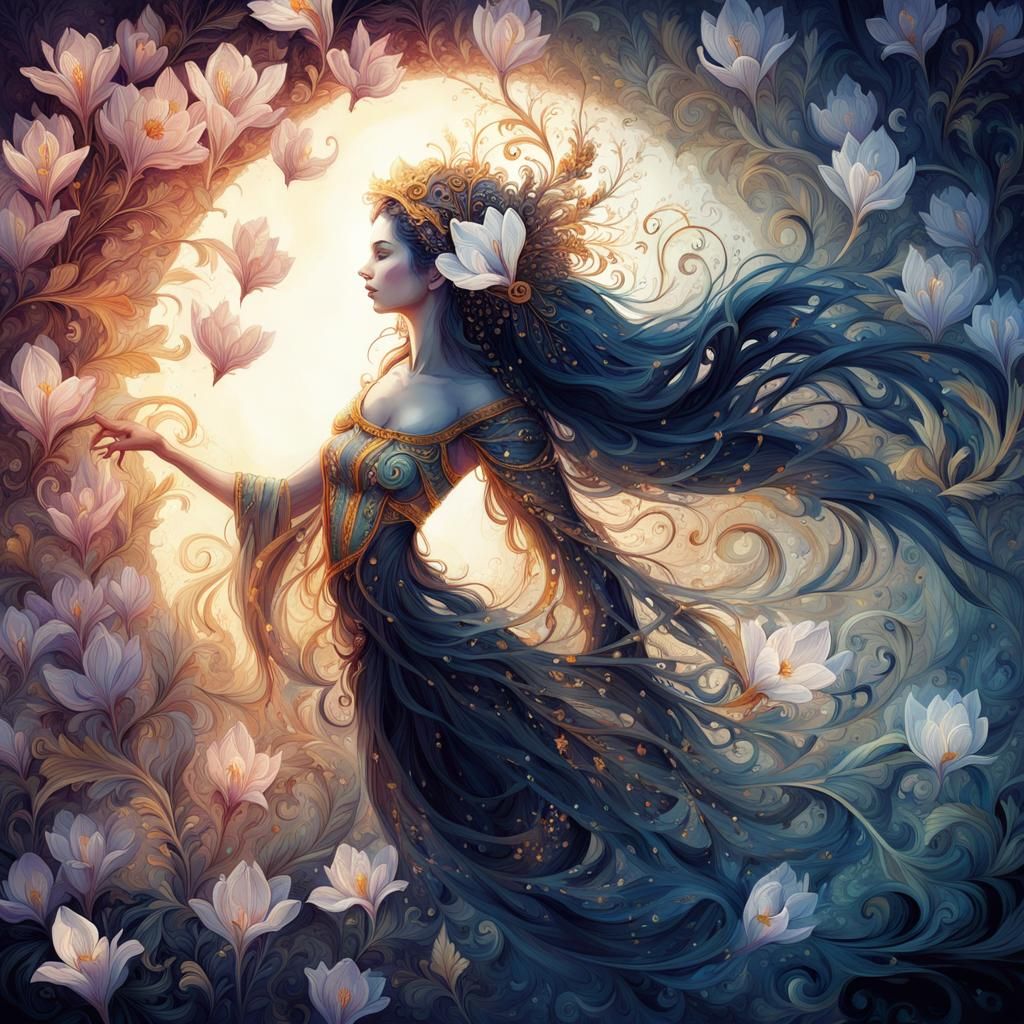 Crocus in Golden Vase Digital Painting