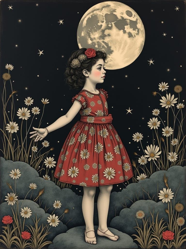 Pretty Moon Girl in Fornasetti Style