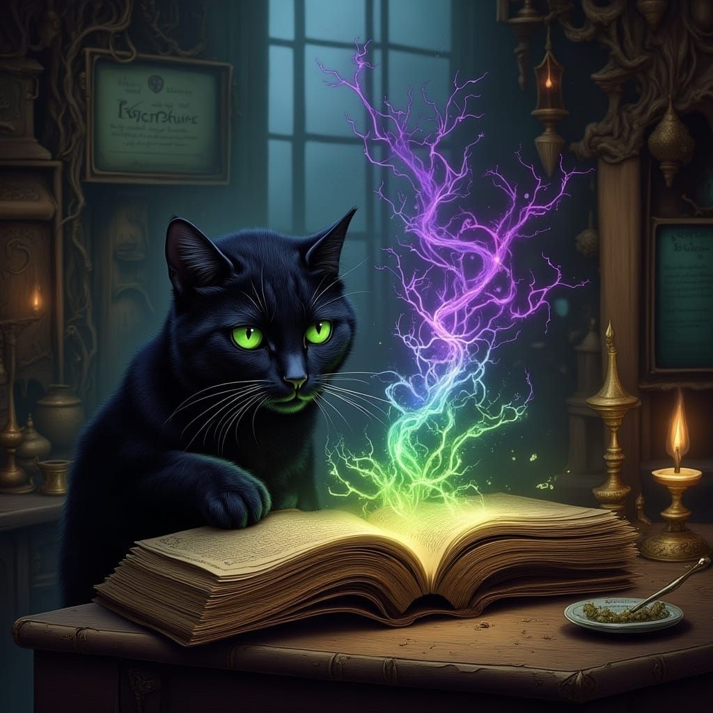 Mystical Black Cat Unlocks Ancient Witch's Grimoire