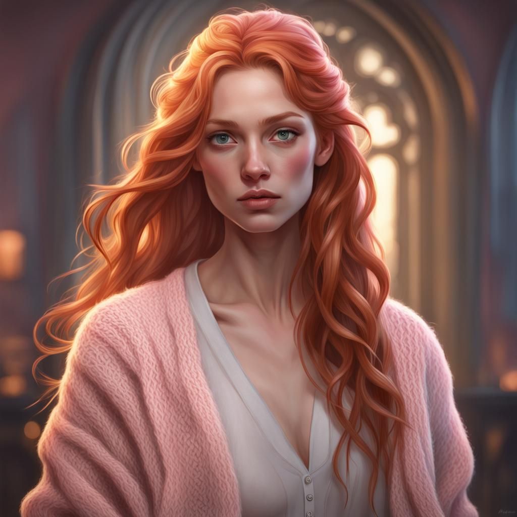 Ginger-Haired Girl Portrait with Dynamic Lighting