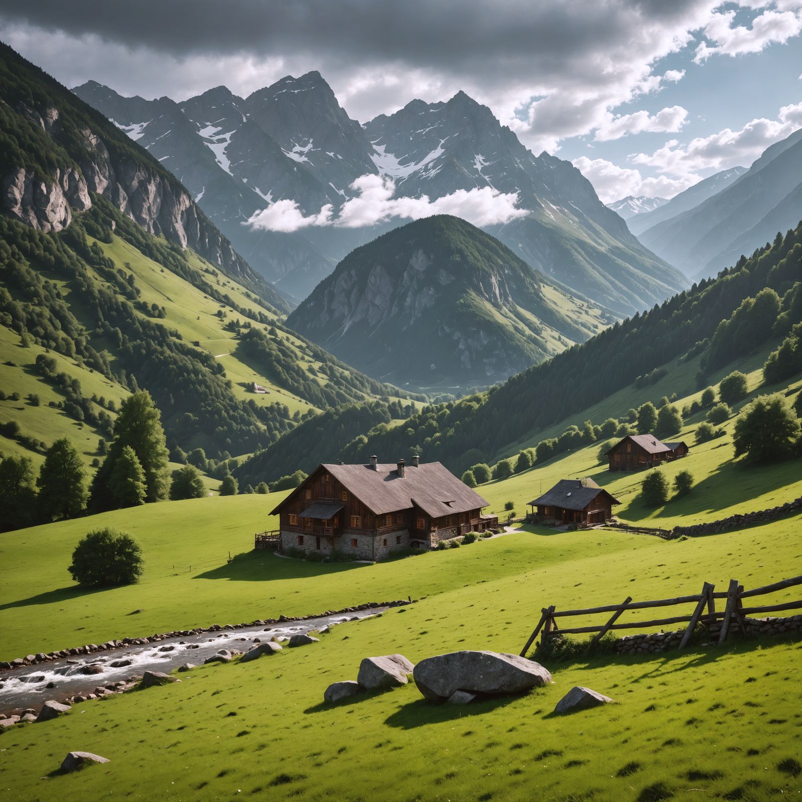 Hyperrealistic Mountain Farmhouse in Cinematic Style