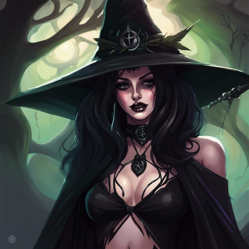 Charming Witch in Dreamy Color Pen Sketch