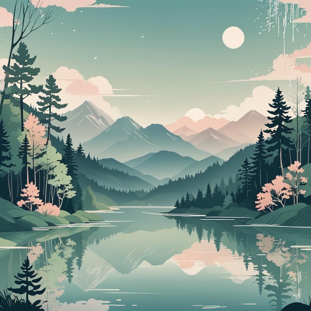 Minimalist Vector Landscape with Serene Lake