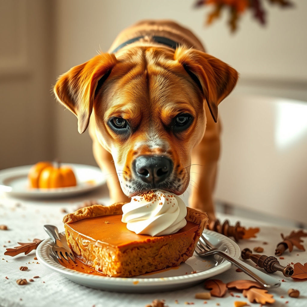Dog Enjoying a Messy Thanksgiving Treat