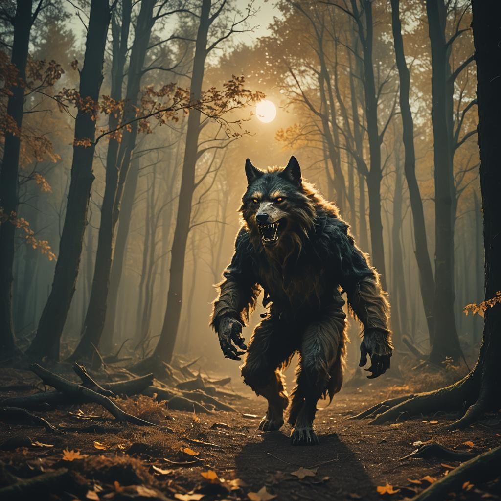 Werewolf Hunts on Halloween Night: Cinematic Film Still