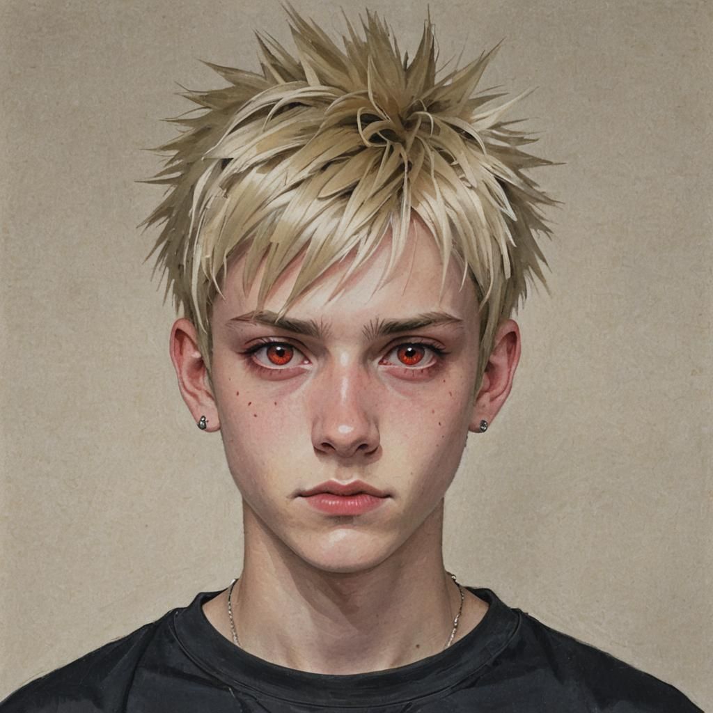 Spiky Blonde Hair and Red Eyes: Teenage Portrait