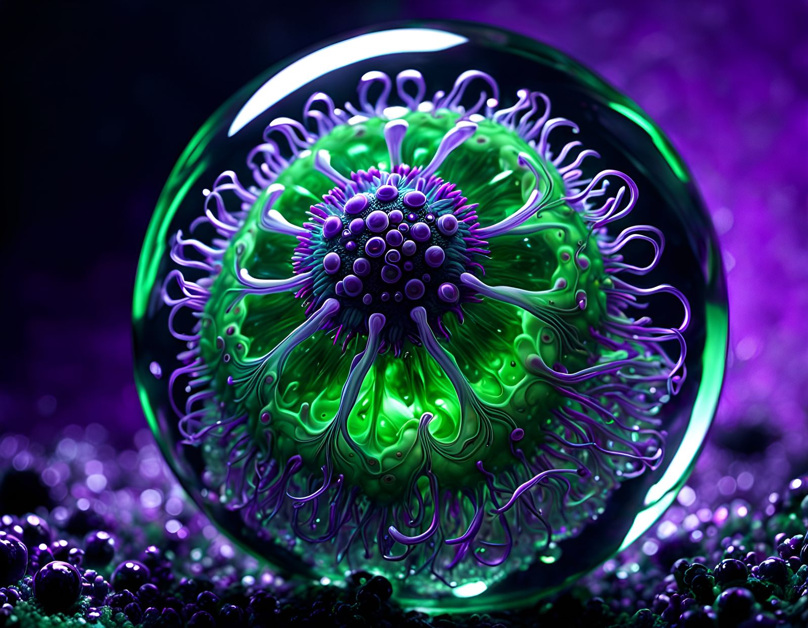 Biopunk Amoeba Lotos Flowers in Glass Orbs