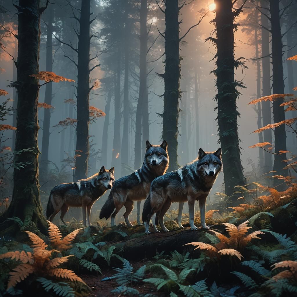 Wolves in Misty Forest: Fantasy Concept Art