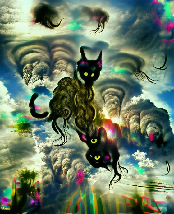 Sinister Cat Cloud Gnawing Faces: Lovecraftian Art