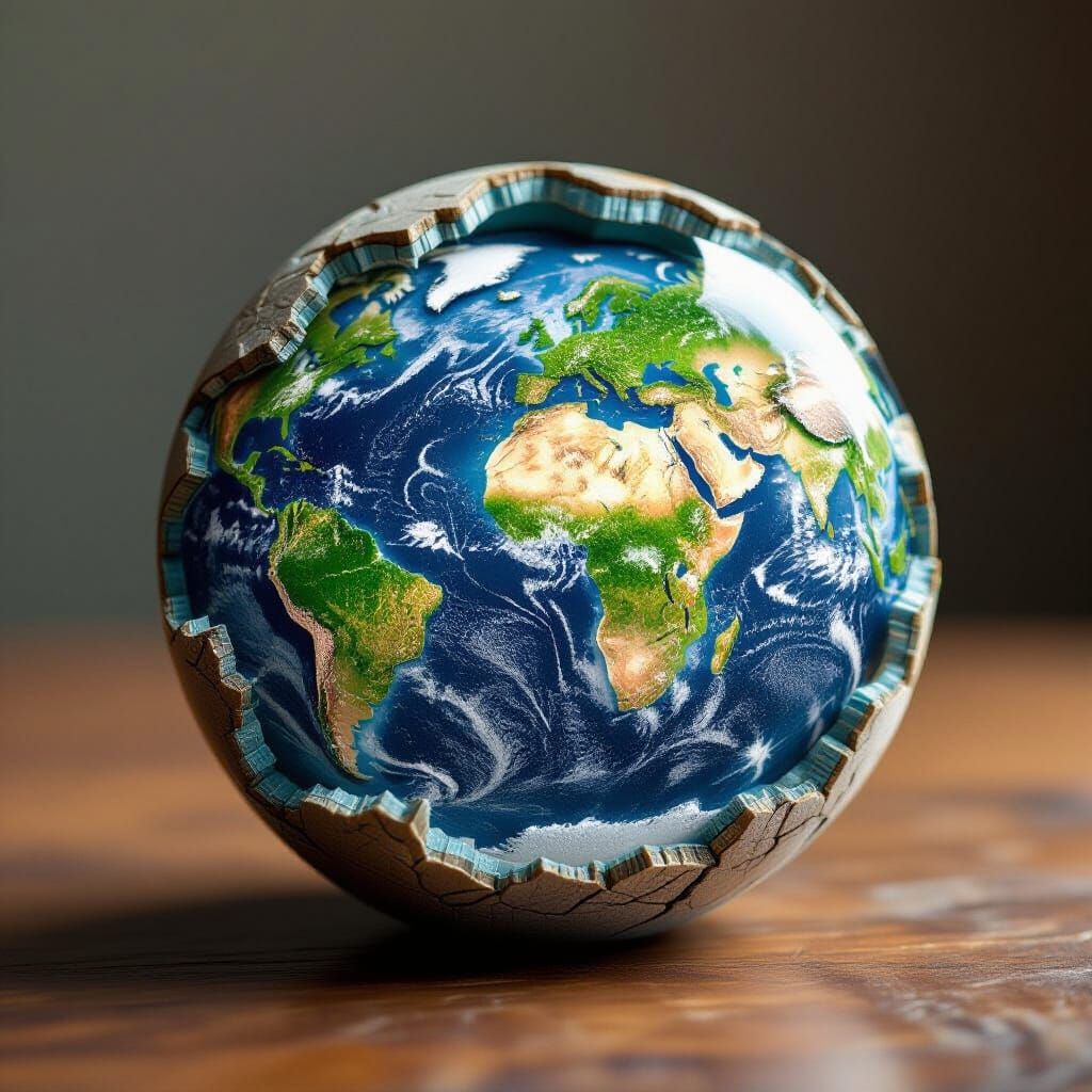 Cracked Earth Globe Paperweight in Dystopian Realism