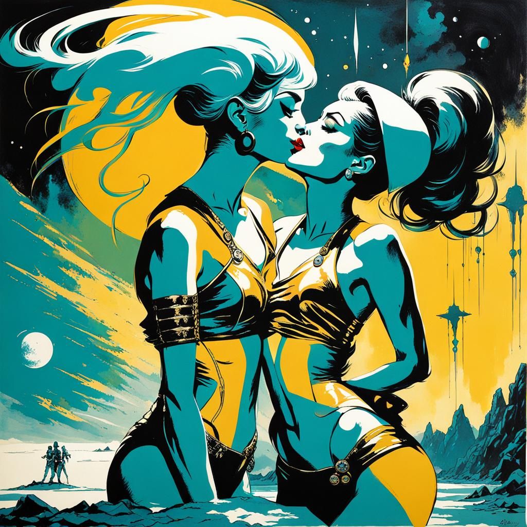 Frank Frazetta Style: Two Women Kissing