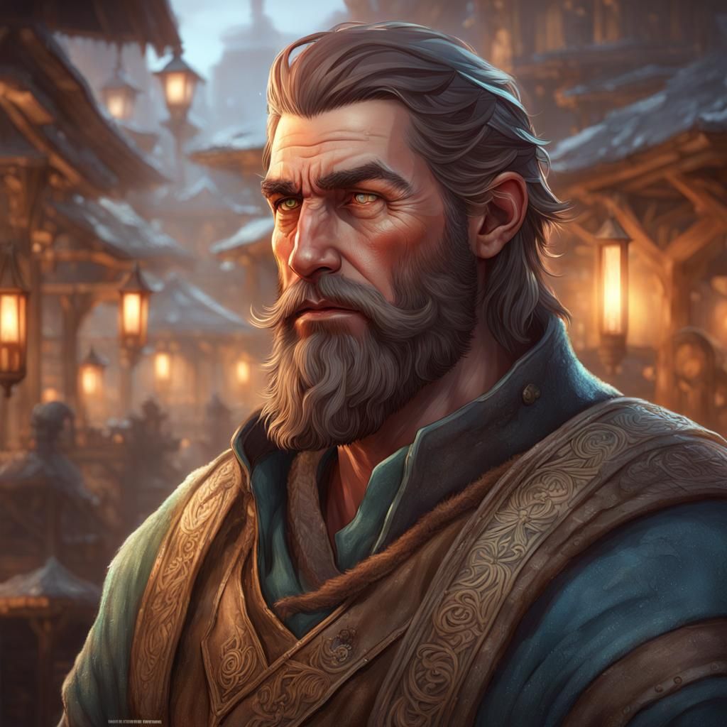 Adventurer-Turned-Tavern Keeper Portrait in Artstation Style