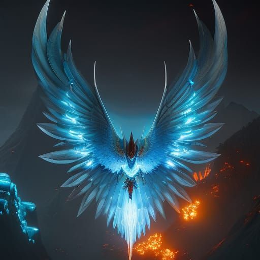 Icy Phoenix with Fiery Core: Fantasy Concept Art